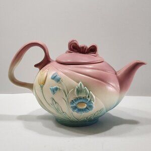 Rare Vintage 1940s Hull Pottery "Bowknot" Teapot Pink/Blue